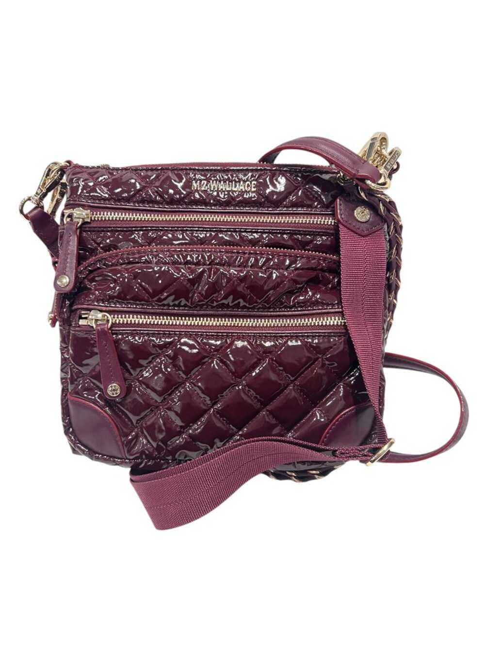 $335 MZ WALLACE Burgundy Red Downtown Crosby Patent Crossbody Shoulder Bag